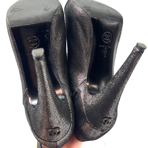 🌷❤️🔥SPRING SALE 🔥 FINAL PRICE🌷💥Chanel CC Logo Silver Fabric Ankle Boots 38 - Picture 6 of 8